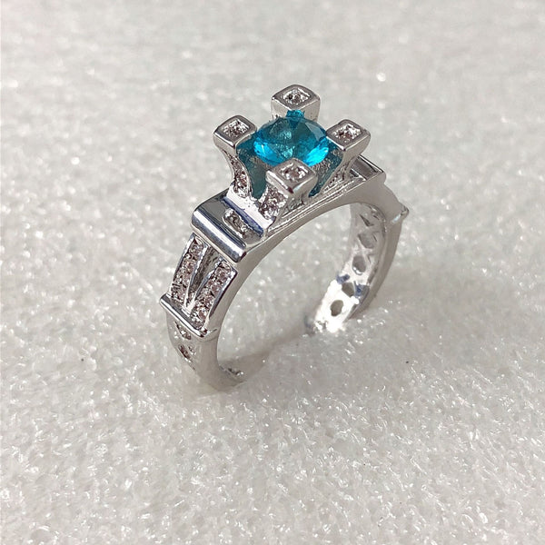 Aqua Princess CZ Baguette Shoulder Ring