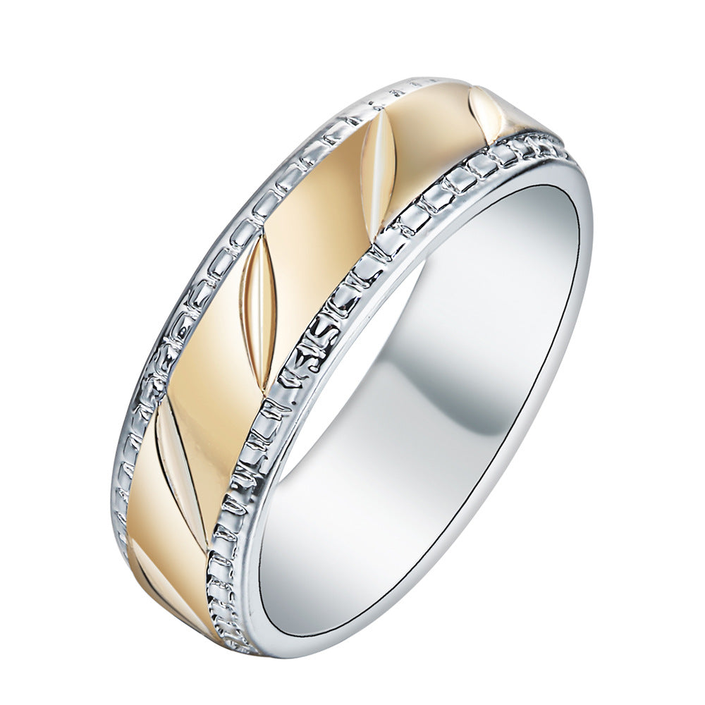 Two-Tone Diagonal Stripe Band Ring