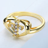 Gold Heart Outline CZ Cross Ring