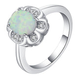 White Opal-Look Flower Halo Ring