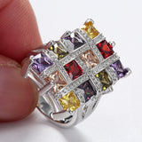 Multicolor Princess CZ Lattice Grid Ring