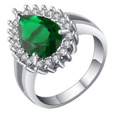 Emerald-Green Pear CZ Halo Jewelry Set