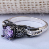 Aqua CZ Black Skull Solitaire Ring