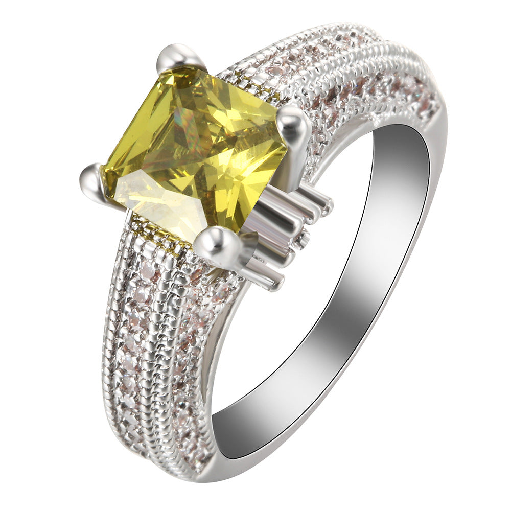 Yellow Princess-Cut CZ Wide Pavé Ring