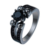 Black Round CZ Skull Shoulder Black Ring