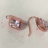 Clear Emerald-Cut CZ Halo Hook Earrings
