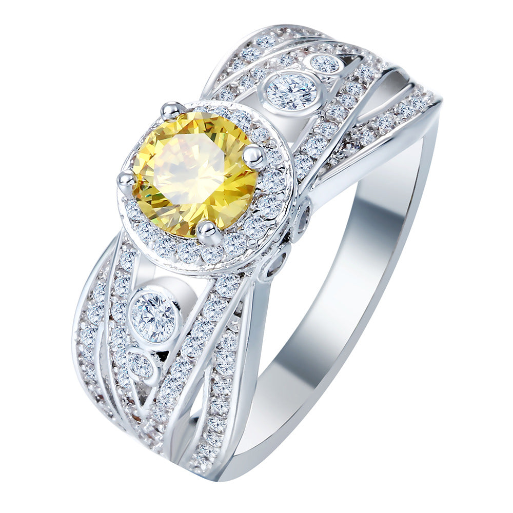Yellow Round CZ Wide Pavé Ring