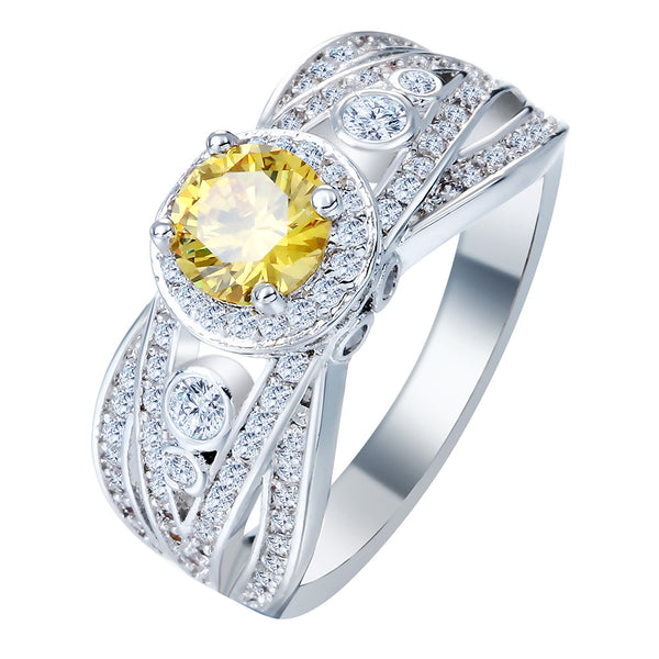 Yellow Round CZ Wide Pavé Ring