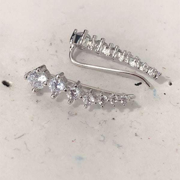 Graduated CZ Ear Climber Earrings