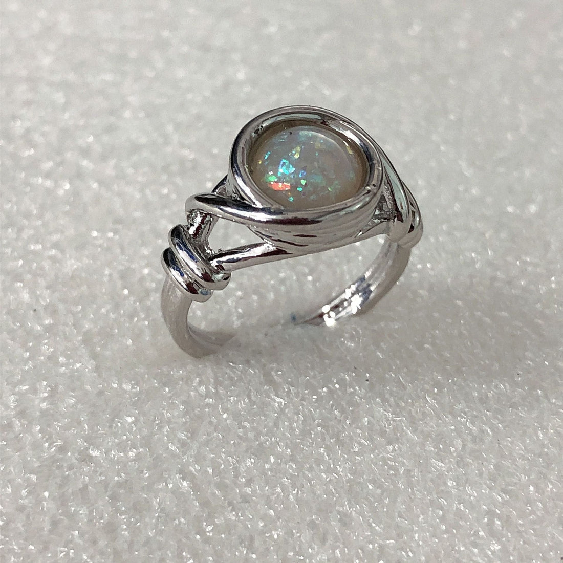 Opal-Look Round Knot Bypass Ring