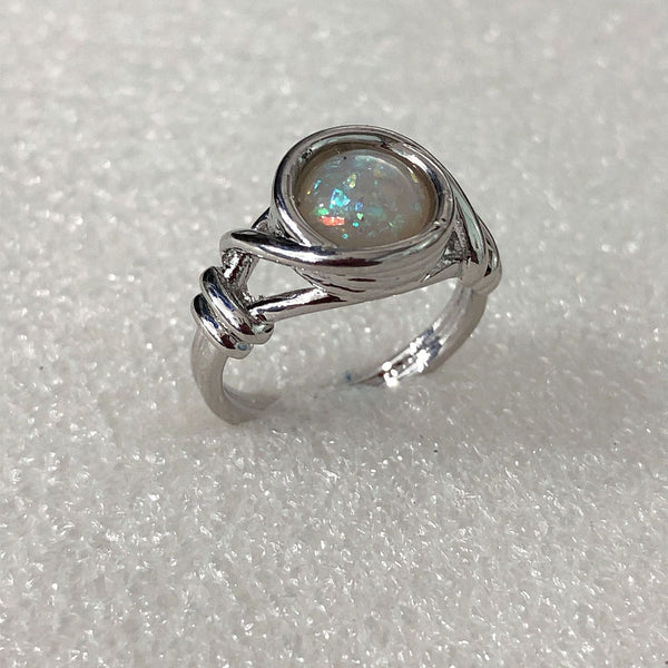 Opal-Look Round Knot Bypass Ring