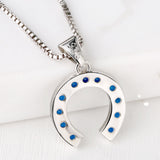 Sapphire-Blue CZ Horseshoe Pendant Necklace