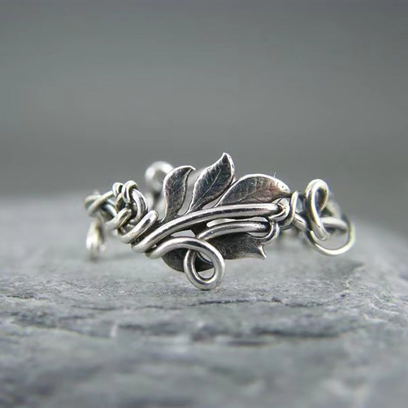 Silver Leaf Vine Scroll Band Ring