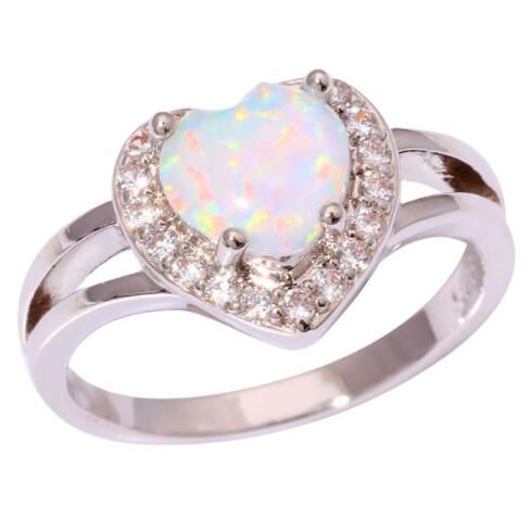White Opal-Look Heart Pavé Halo Ring