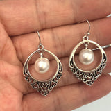 Pearl-Look Filigree Hoop Hook Earrings