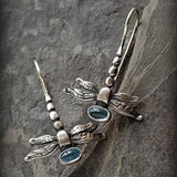 Antique Dragonfly Blue Bead Hook Earrings