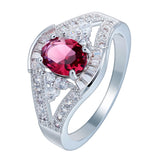 Ruby-Red Oval CZ Baguette Bypass Ring