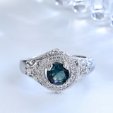 London-Blue Round CZ Ornate Halo Ring