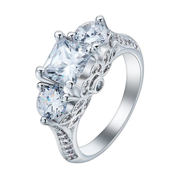 Princess-Cut Three-Stone CZ Ring