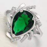 Emerald-Green Pear CZ Bypass Ring