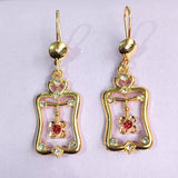 Red CZ Heart Arrowhead Drop Earrings