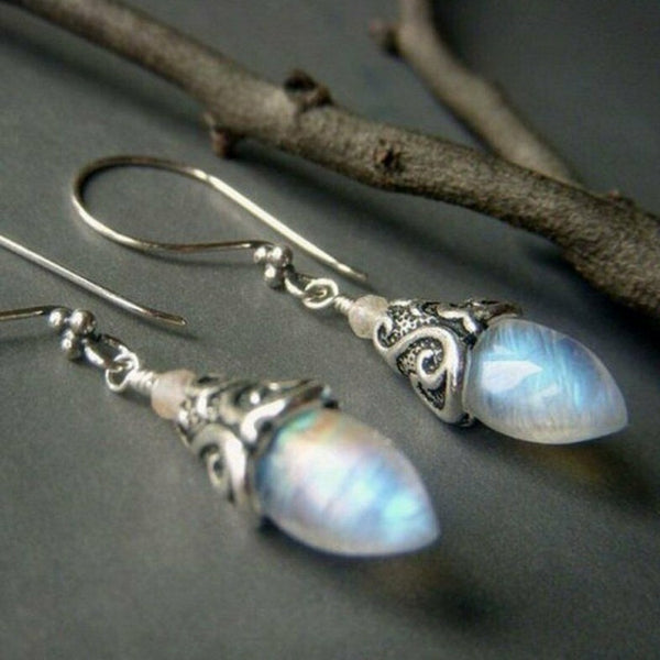 Moonstone-Look Bullet Filigree Cap Earrings
