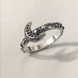 Engraved Crescent Moon Band Ring