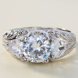 Round CZ Three-Stone Filigree Gallery Ring