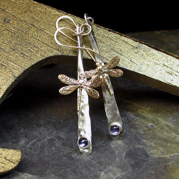 Hammered Bar Dragonfly Hook Earrings