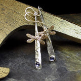 Hammered Bar Dragonfly Hook Earrings