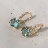 Aqua Cushion CZ Pavé Huggie Drop Earrings