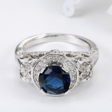 Sapphire-Blue Round CZ Filigree Ring