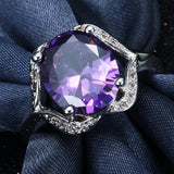 Purple Oval CZ Swirl Shoulder Ring