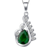 Emerald-Green Pear CZ Feather Swirl Jewelry Set