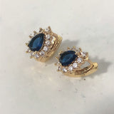 Sapphire-Blue Pear CZ Halo Huggie Earrings
