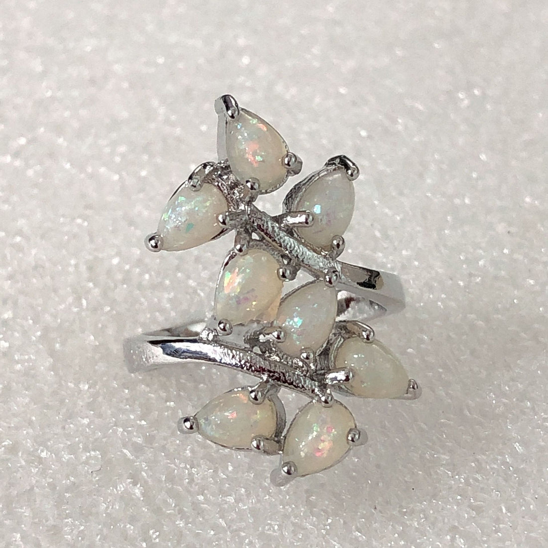 Opal-Look Marquise Leaf Vine Ring
