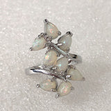 Opal-Look Marquise Leaf Vine Ring