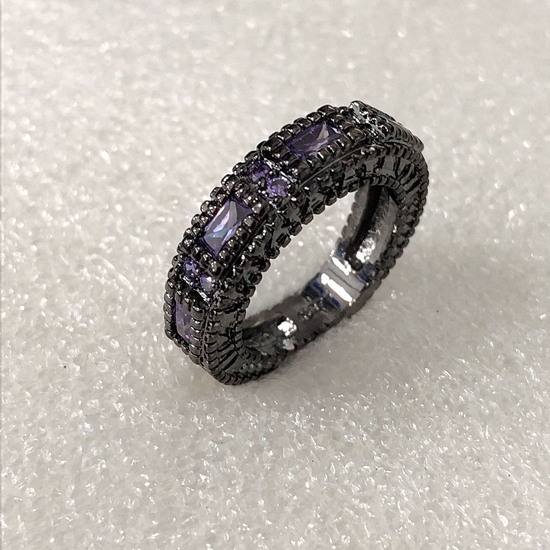 Purple Baguette CZ Black Eternity Band Ring