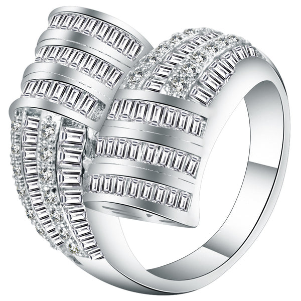 Baguette CZ Layered Wave Wide Ring