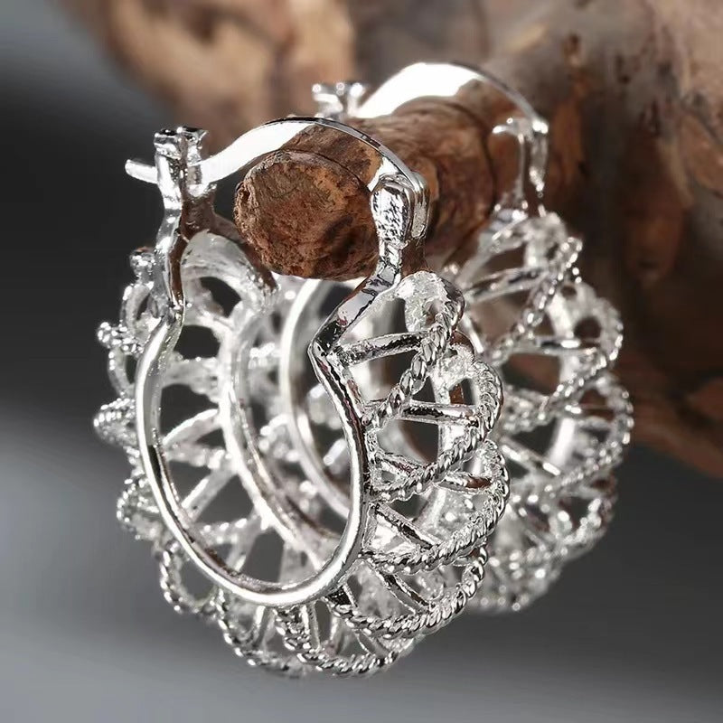 Openwork Filigree Basket Hoop Earrings