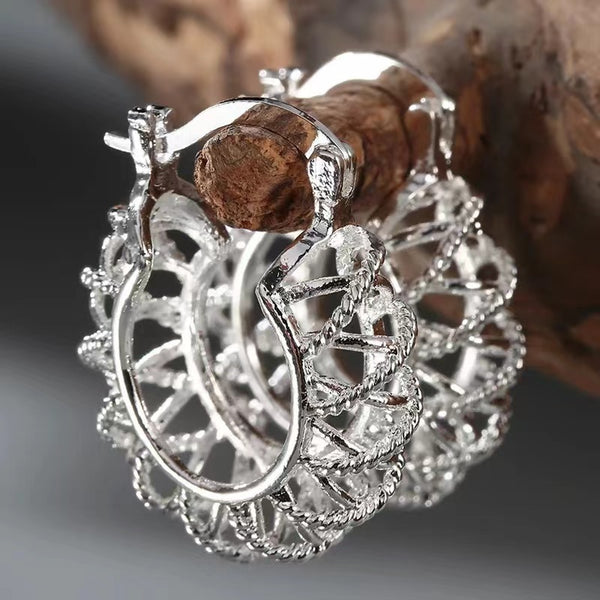 Openwork Filigree Basket Hoop Earrings
