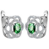 Green Oval CZ Rose Swirl Leverback Earrings