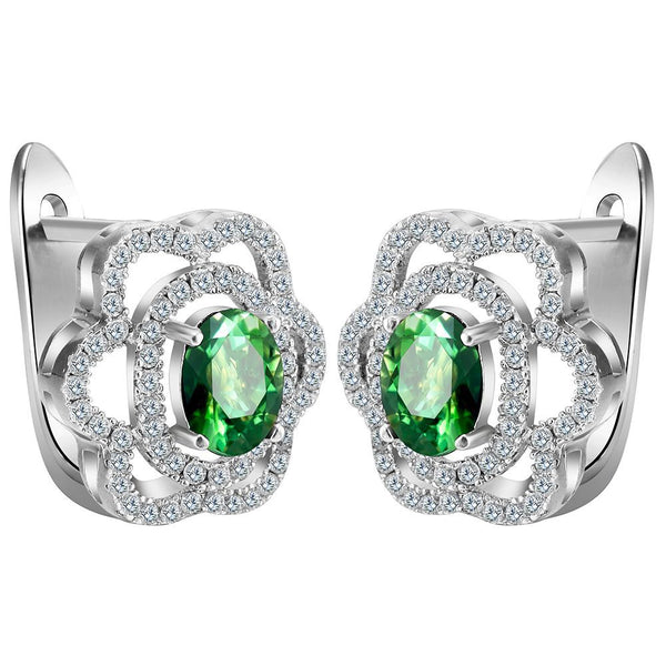 Green Oval CZ Rose Swirl Leverback Earrings