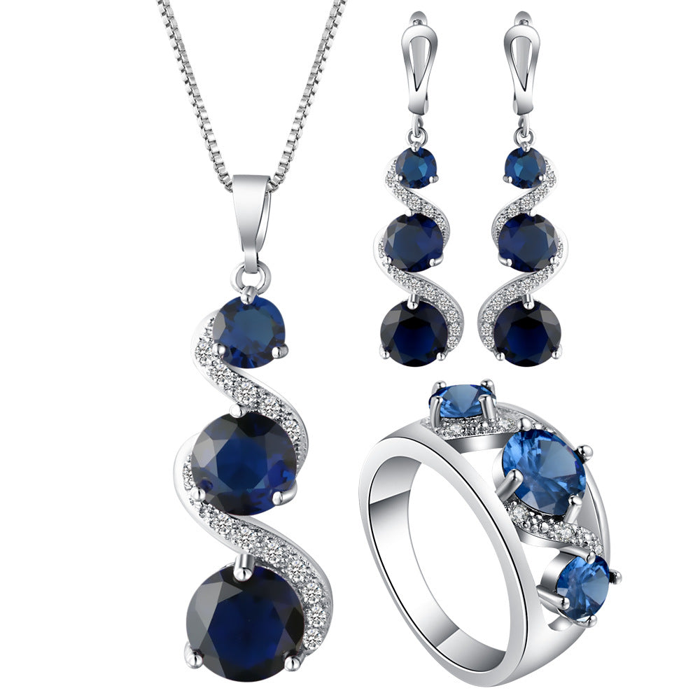 Sapphire-Blue CZ Swirl Drop Jewelry Set