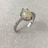 Opal-Look Round Solitaire Pavé Shank Ring