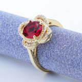 Ruby-Red Round CZ Flower Halo Ring