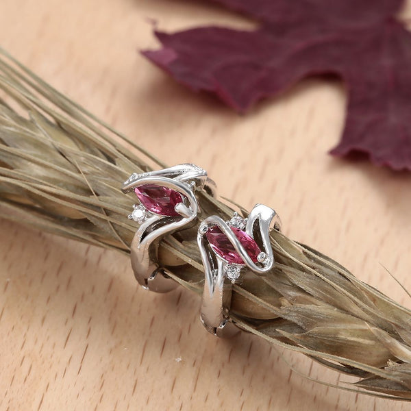 Pink Marquise CZ Bypass Huggie Earrings
