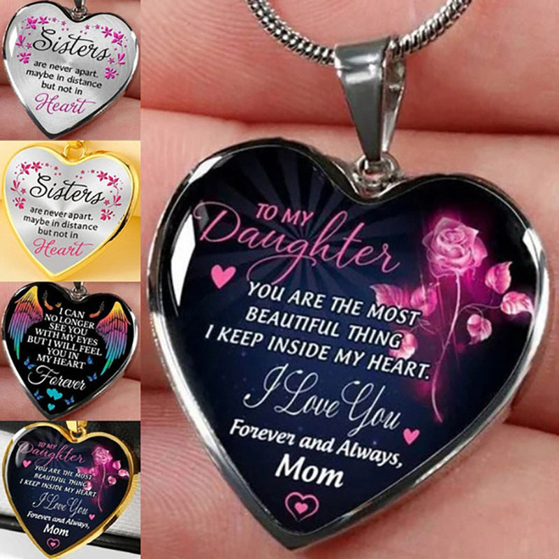 To My Daughter Heart Message Pendant Necklace