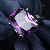 Amethyst-Purple Emerald-Cut CZ Solitaire Ring