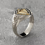 Two-Tone Sword Shield Signet Ring